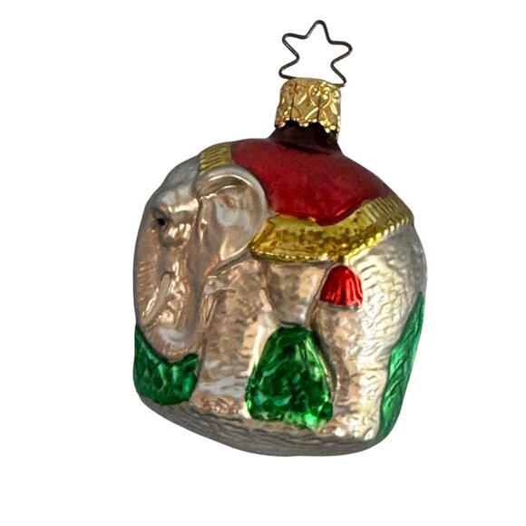 Vintage Inge-Glas Elephant Christmas Ornament Red Silver Handcrafted Germany 2 1 - Picture 2 of 5